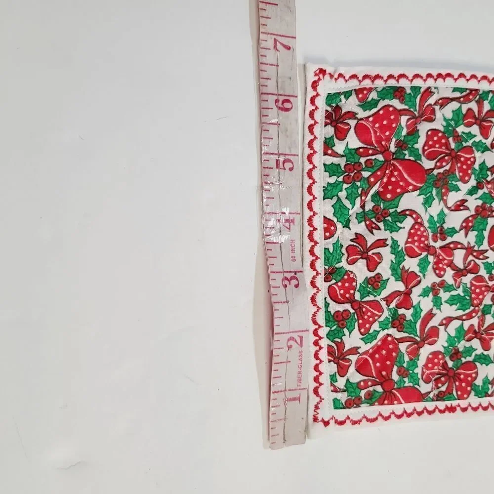 Vintage Red Polka Dot Ribbon Bow Holly Christmas Pot Holder